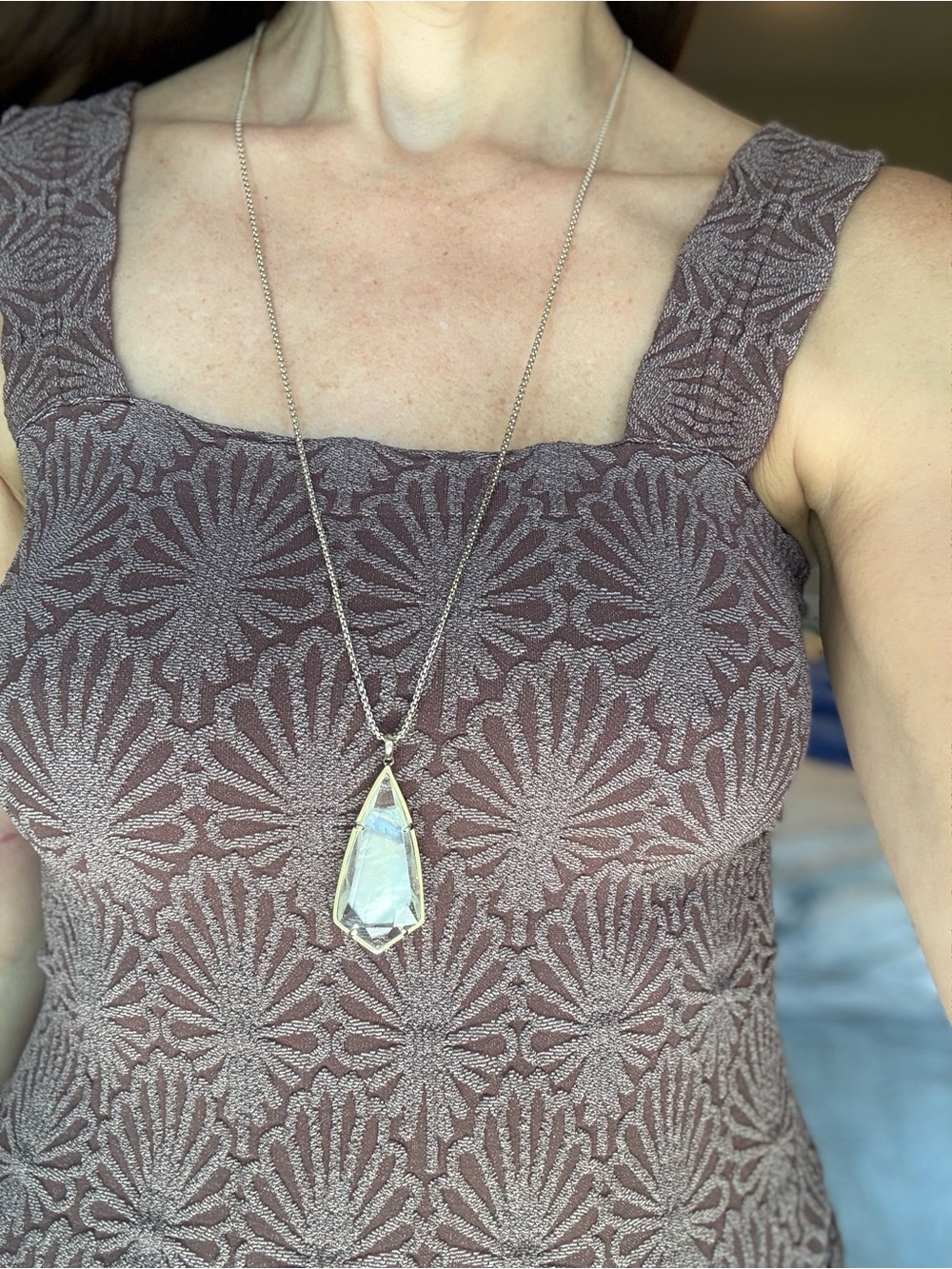 Kendra Scott Gold Pendant Necklace with Clear/Opalescent Crystal Stone